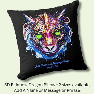 Add Name Text, Blue Pink Fantasy Dragon Green Eyes Throw Pillow
