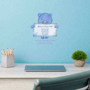 Add Name Text Blue Teddy Bear Sign Plaque Nursery Wall Decal