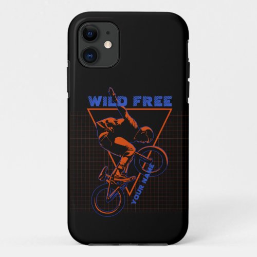 Add Name Text BMX Extreme Freestyle Red Geometric  iPhone 11 Case