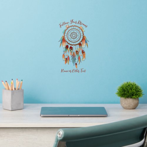 Add Name Text Brown Blue Feather Dream Catcher 12 Wall Decal