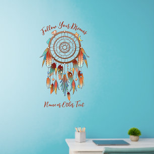 Add Name Text Brown Blue Feather Dream Catcher 36" Wall Decal