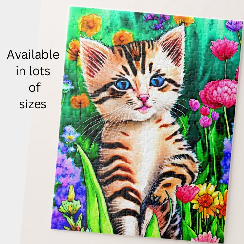 Add Name Text Cat Kitten with Flowers in Garden Jigsaw Puzzle