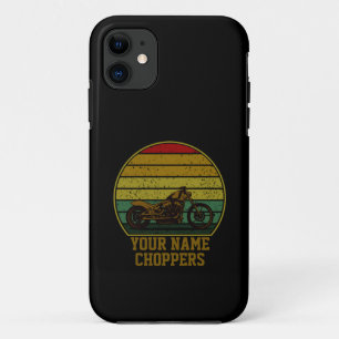 Add Name Text Chopper Motorcycle Retro Sunset iPhone 11 Case
