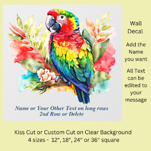 Add Name Text, Colorful Parrot Bird Painting  Wall Decal