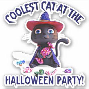 Add Name Text, Coolest Black Cat Party Candy 3D Sticker