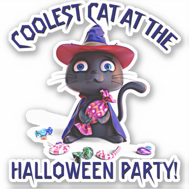 Add Name Text, Coolest Black Cat Party Candy 3D Sticker (Front)