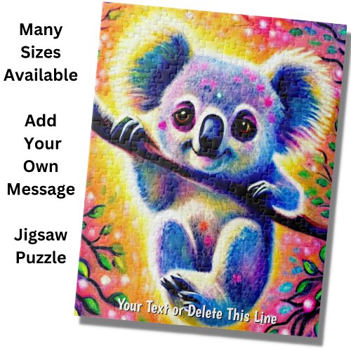 Add Name Text Cute Colorful Baby Koala in Tree  Jigsaw Puzzle