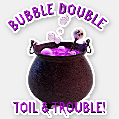 Add Name Text Double Trouble Witch Cauldron  3D Sticker