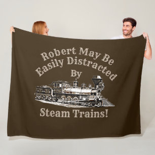 Add Name Text - Easily Distracted By Steam Trains Fleece Blanket