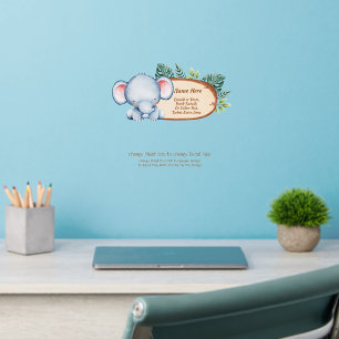 Add Name Text, Elephant Sign Board Plaque Nursery  Wall Decal