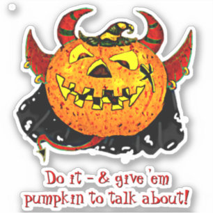 Add Name Text, Evil Devil Pumpkin Phrase Saying    Sticker