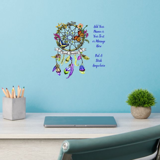 Add Name Text, Flower Butterfly Dream Catcher 12" Wall Decal (Home Office 2)