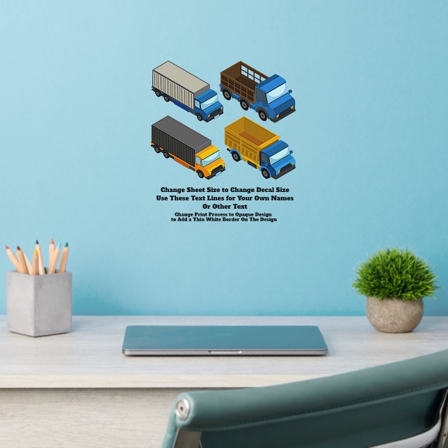 Add Name Text, Four Trucks  Boys  Wall Decal (Home Office 2)