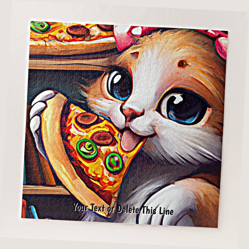 Add Name Text Funny Cat Eating Pizza Jigsaw Puzzle