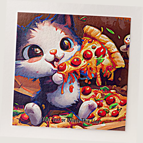 Add Name Text Funny Cat Holding Pizza Jigsaw Puzzle