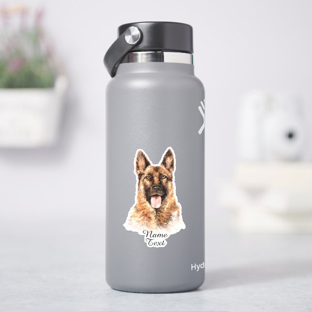 Add Name Text, German Shepherd Dog Painting Sticker (HydroFlask)