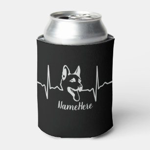 Add Name Text, German Shepherd Heartbeat on Black Can Cooler