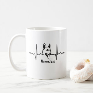 Add Name Text, German Shepherd Heartbeat on Coffee Mug