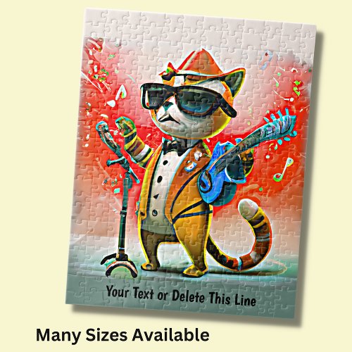 Add Name Text Ginger Cat Singer Sunglasses Hat Jigsaw Puzzle