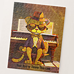 Add Name Text, Ginger Cool Cat Sunglasses &amp; Piano Jigsaw Puzzle