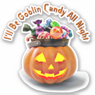 Add Name Text, Goblin Candy All Night, Pumpkin 3D Sticker
