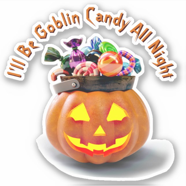 Add Name Text, Goblin Candy All Night, Pumpkin 3D Sticker (Front)