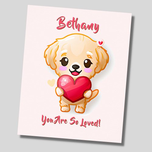 Add Name Text Golden Retriever Puppy Heart Nursery Poster