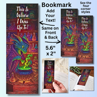 Add Name Text- Green Dragon With Potion on Red  Bookmarks