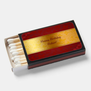 Add Name Text Greeting Red with Gold Band Elegant Matchboxes