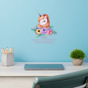 Add Name Text Hand Painted Unicorn with Flowers Wall Decal