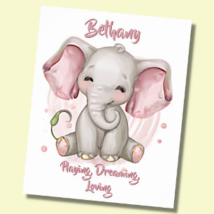 Add Name Text, Happy Baby Elephant Nursery Poster