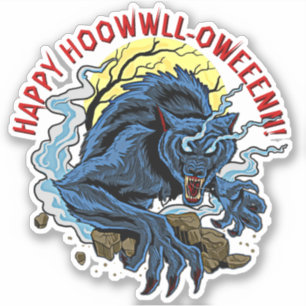 Add Name Text, Happy Howl-Oween Wolf Phrase Saying Sticker