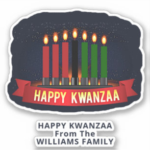 Add Name Text, Happy Kwanzaa 7 Candles Kiss Cut Sticker