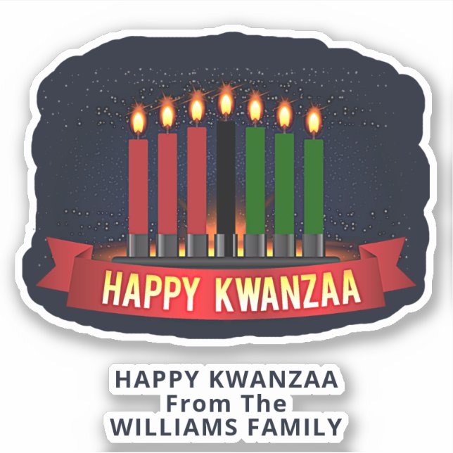 Add Name Text, Happy Kwanzaa 7 Candles Kiss Cut  Sticker (Front)