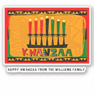 Add Name Text, Happy Kwanzaa Candles Kiss Cut Sticker