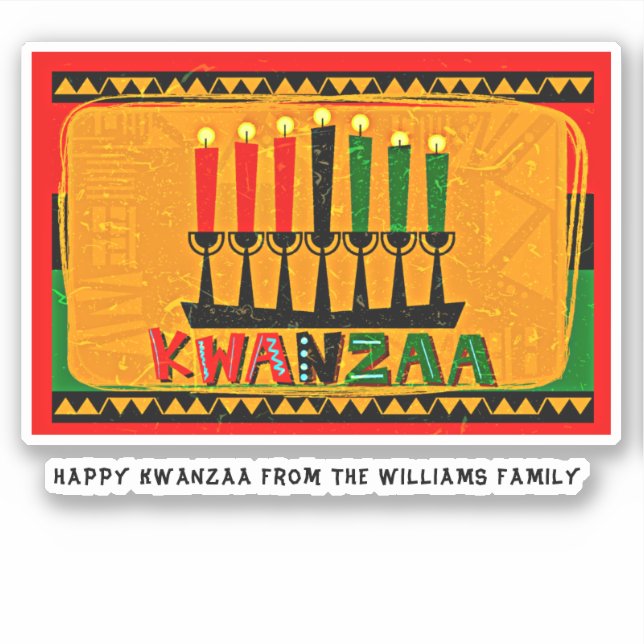 Add Name Text, Happy Kwanzaa Candles Kiss Cut Sticker (Front)