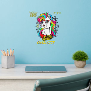 Add Name Text, Hipster Unicorn Strong Colorful Wall Decal