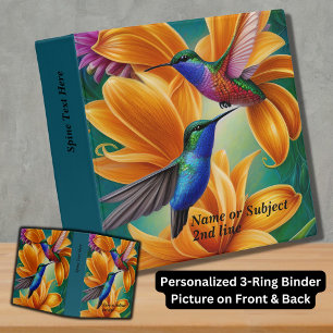 Add Name Text, Humming Birds on Orange Blossoms 3 Ring Binder