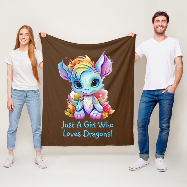 Add Name Text - Just a Girl Who Loves Dragons!    Fleece Blanket (In Situ)
