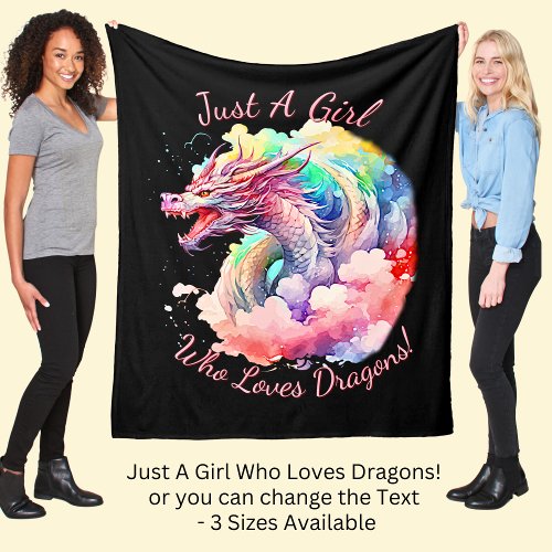 Add Name Text Just A Girl Who Loves Dragons Fleece Blanket