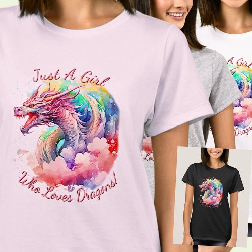 Add Name Text Just A Girl Who Loves Dragons T_Shirt