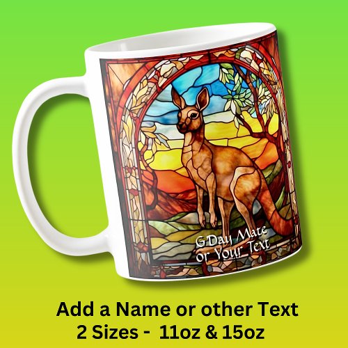 Add Name Text Kangaroo Stained Glass  Coffee Mug