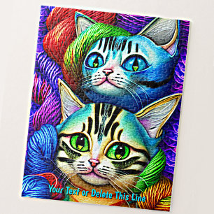 Add Name Text, Kittens Playing Bright Color Yarn Jigsaw Puzzle