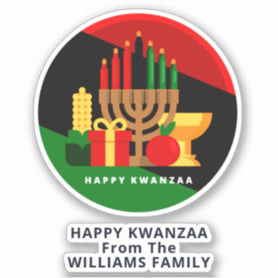 Add Name Text, Kwanzaa Candles Gifts Kiss Cut Sticker