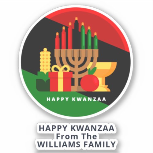 Add Name Text Kwanzaa Candles Gifts Kiss Cut Sticker