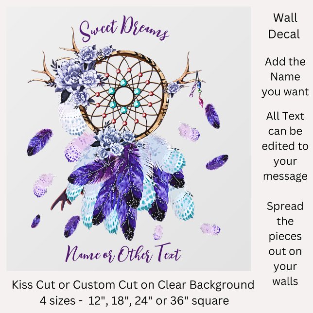 Add Name Text Mauve Blue Feather Dream Catcher 12" Wall Decal (Creator Uploaded)