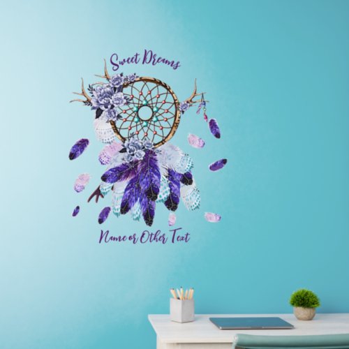 Add Name Text Mauve Blue Feather Dream Catcher 36 Wall Decal
