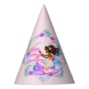 Add Name Text Mermaid Pink Mauve Aqua Party Hat
