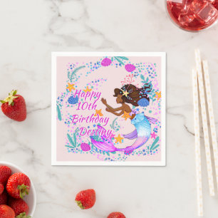 Add Name Text Mermaid Pink Mauve Aqua Party Napkins