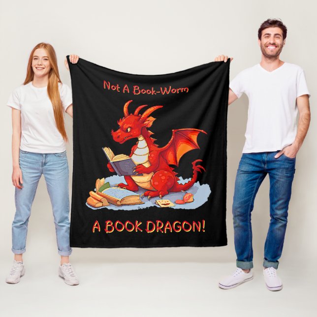 Add Name Text - Not A BookWorm A Book Dragon Fleece Blanket (In Situ)